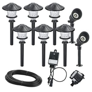 hampton bay low-voltage black outdoor integrated led landscape path light and deluxe micro spot light kit (8-pack)