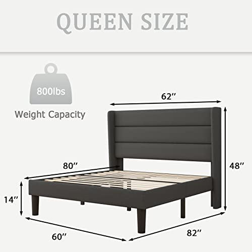 iPormis Queen Upholstered Bed Frame with Wingback, Platform Bed Frame with Storage Headboard, Wood Slats Support, No Box Spring Needed, Noise-Free, Easy Assembly, Dark Gray