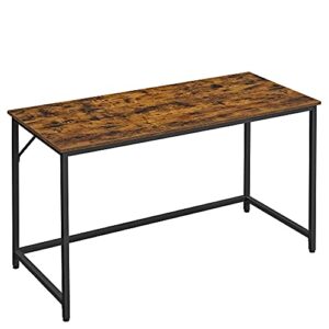vasagle 55.1-inch computer writing desk, home office small study workstation, industrial style pc laptop table, steel frame, rustic brown + black