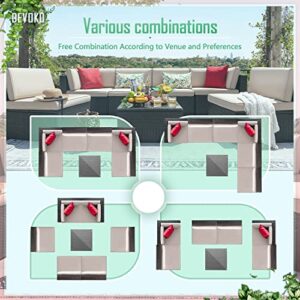 Devoko 7 Pieces Outdoor Sectional Sofa Patio Furniture Sets Manual Weaving Wicker Rattan Patio Conversation Sets with Cushion and Glass Table (Beige)