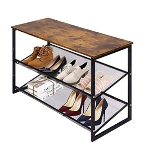 garden 4 you 3-tier tilting adjustable freestanding shoe rack 6-pairs 25.2 in length for durability and stability for entryways, hallways, closets, dormitory rooms, and industries，brown
