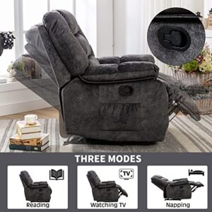 ANJHOME Overstuffed Massage Recliner Chairs with Heat and Vibration, Soft Fabric Single Manual Reclining Chair for Living Room Bedroom (Grey)