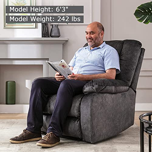 ANJHOME Overstuffed Massage Recliner Chairs with Heat and Vibration, Soft Fabric Single Manual Reclining Chair for Living Room Bedroom (Grey)