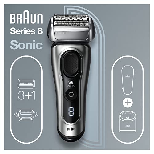 Braun Electric Razor for Men, Series 8 8467cc Electric Foil Shaver with Precision Beard Trimmer, Cleaning & Charging SmartCare Center, Galvano Silver