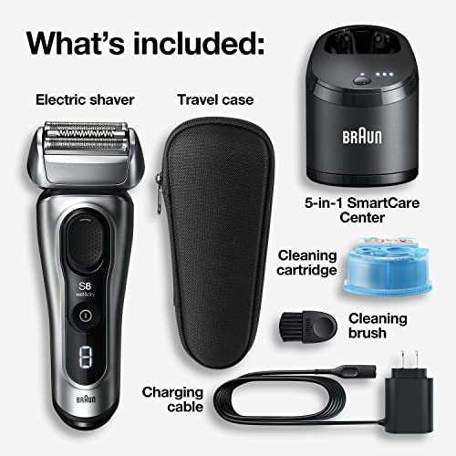 Braun Electric Razor for Men, Series 8 8467cc Electric Foil Shaver with Precision Beard Trimmer, Cleaning & Charging SmartCare Center, Galvano Silver