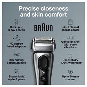 Braun Electric Razor for Men, Series 8 8467cc Electric Foil Shaver with Precision Beard Trimmer, Cleaning & Charging SmartCare Center, Galvano Silver