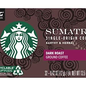 Starbucks Coffee K-Cup Pods, Sumatra Single-Origin Coffee, Dark Roast Ground Coffee, Keurig Genuine K-Cup Pods, 32 CT K-Cup Pods Per Box (Pack of 3)