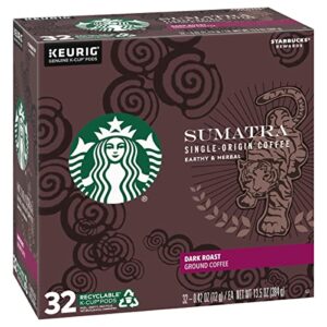 Starbucks Coffee K-Cup Pods, Sumatra Single-Origin Coffee, Dark Roast Ground Coffee, Keurig Genuine K-Cup Pods, 32 CT K-Cup Pods Per Box (Pack of 3)