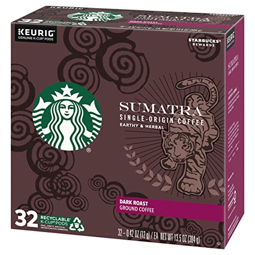 Starbucks Coffee K-Cup Pods, Sumatra Single-Origin Coffee, Dark Roast Ground Coffee, Keurig Genuine K-Cup Pods, 32 CT K-Cup Pods Per Box (Pack of 3)