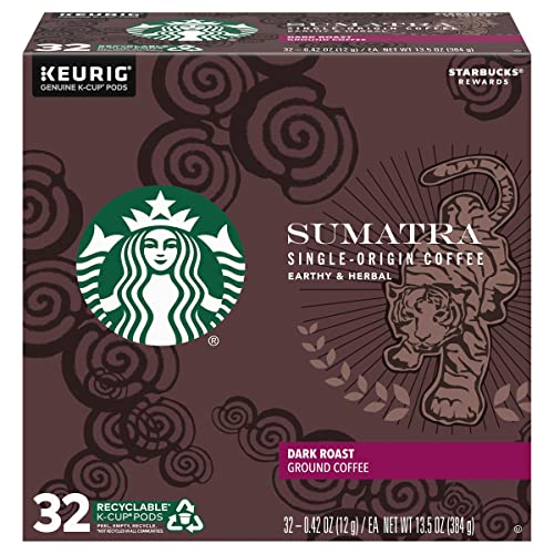 Starbucks Coffee K-Cup Pods, Sumatra Single-Origin Coffee, Dark Roast Ground Coffee, Keurig Genuine K-Cup Pods, 32 CT K-Cup Pods Per Box (Pack of 3)