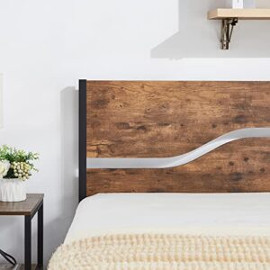 VECELO Full Size Platform Bed Frame with Rustic Vintage Wood Headboard, Strong Metal Slats Support Mattress Foundation, No Box Spring Needed