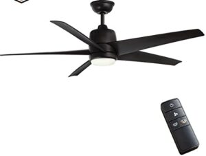 hampton bay mena 54 in. white color changing integrated led indooroutdoor matte black ceiling fan with light kit and remote control, (99919)