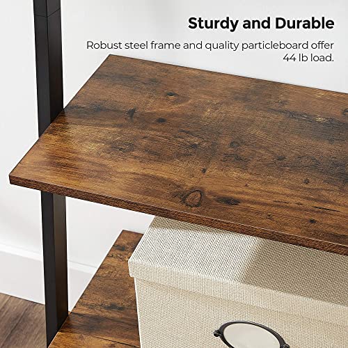 VASAGLE ALINRU Ladder Shelf, 4-Tier Bookshelf, Storage Rack Shelves, for Living Room, Kitchen, Office, Steel, Stable, Sloping, Leaning Against The Wall, Industrial, Rustic Brown and Black ULLS43BX