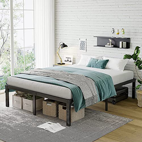 IBEDMAZIE Queen Bed Frame 14 Inches Heavy Duty Platform Metal Bed Frames Queen Size with Storage Space Support 3500lbs Bedframe Non-Slip Noise Free Black Queen-Size Bed Frame No Box Spring Needed