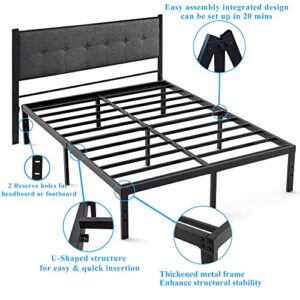 IBEDMAZIE Queen Bed Frame 14 Inches Heavy Duty Platform Metal Bed Frames Queen Size with Storage Space Support 3500lbs Bedframe Non-Slip Noise Free Black Queen-Size Bed Frame No Box Spring Needed