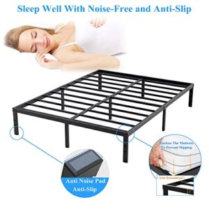 IBEDMAZIE Queen Bed Frame 14 Inches Heavy Duty Platform Metal Bed Frames Queen Size with Storage Space Support 3500lbs Bedframe Non-Slip Noise Free Black Queen-Size Bed Frame No Box Spring Needed