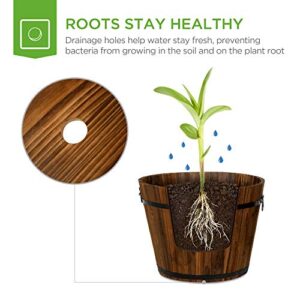 Best Choice Products Set of 3 Wooden Bucket Barrel Garden Planters Set Rustic Decorative Flower Beds for Plants, Herbs, Veggies w/Drainage Holes, Multiple Sizes, Indoor Outdoor Use