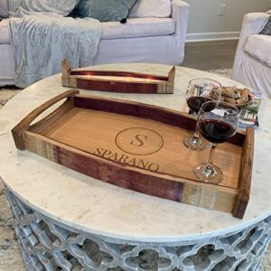 personalized wine barrel serving tray – handmade (vintage vines)