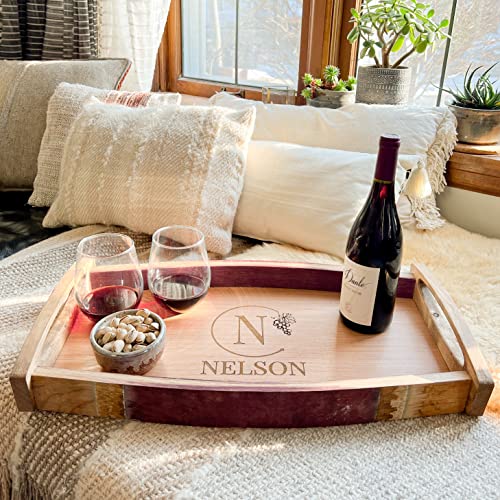 Personalized Wine Barrel Serving Tray - Handmade (Vintage Vines)