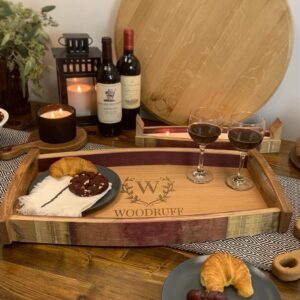 Personalized Wine Barrel Serving Tray - Handmade (Vintage Vines)