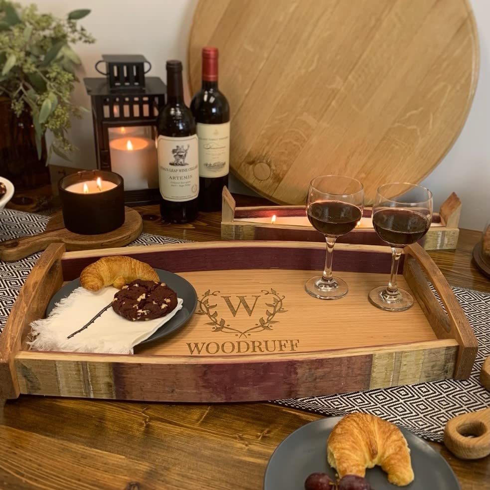 Personalized Wine Barrel Serving Tray - Handmade (Vintage Vines)