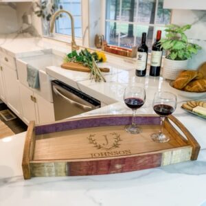 Personalized Wine Barrel Serving Tray - Handmade (Vintage Vines)