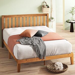 zinus alexia wood with wood headboard bed frame with headboard / solid wood foundation with wood slat support / no box spring needed / easy assembly, rustic pine, king