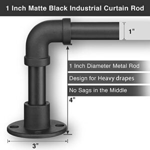 Industrial Curtain Rods - Matte Black Pipe Curtain Rod for Windows 48 to 84 inch - 1 Inch Heavy Duty Blackout Curtain Rod Set for Room Divider - Outdoor Rustic Wrap Around Curtain Rods for Patio