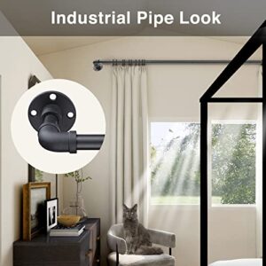 Industrial Curtain Rods - Matte Black Pipe Curtain Rod for Windows 48 to 84 inch - 1 Inch Heavy Duty Blackout Curtain Rod Set for Room Divider - Outdoor Rustic Wrap Around Curtain Rods for Patio