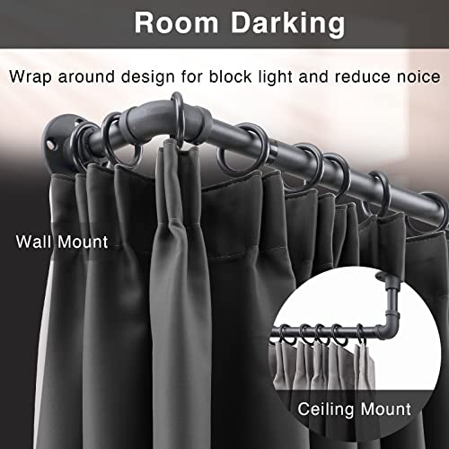 Industrial Curtain Rods - Matte Black Pipe Curtain Rod for Windows 48 to 84 inch - 1 Inch Heavy Duty Blackout Curtain Rod Set for Room Divider - Outdoor Rustic Wrap Around Curtain Rods for Patio