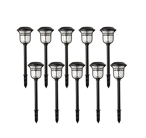 Hampton Bay Solar Powered Black LED Outdoor Integrated 3000K Warm White Landscape Path Light (10-Pac