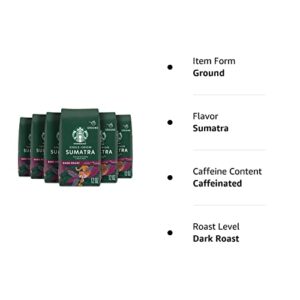 Starbucks Ground Coffee—Dark Roast Coffee—Sumatra—100% Arabica—6 bags (12 oz each)