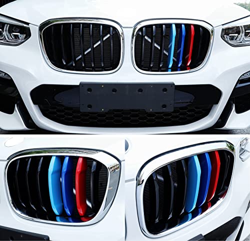 Exact Fit ///M-Colored Grille Insert Trims Compatible with BMW G01 X3 2018-2021 or G02 X4 2019-2021 (Not fit for 2020 X4 M40i) Accessories for w/Standard Kidney Grille (7Beams)