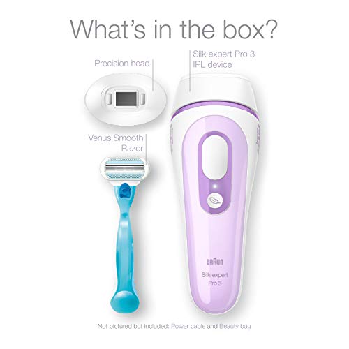 Braun IPL Hair Removal for Women and Men, Silk Expert Pro 3 PL3111 with Venus Smooth Razor, Long-lasting Hair Removal System for Body & Face, Corded