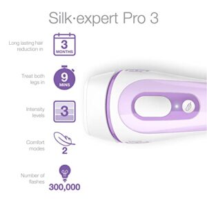 Braun IPL Hair Removal for Women and Men, Silk Expert Pro 3 PL3111 with Venus Smooth Razor, Long-lasting Hair Removal System for Body & Face, Corded