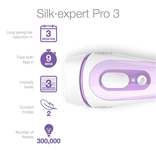 Braun IPL Hair Removal for Women and Men, Silk Expert Pro 3 PL3111 with Venus Smooth Razor, Long-lasting Hair Removal System for Body & Face, Corded