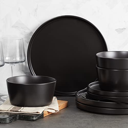 Stone Lain Coupe Dinnerware Set, Service For 8, Black Matte, 32 Piece