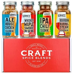 craft spice blends gift set (grilling seasonings & rubs, gifts for men & women) – includes whiskey maple smoke rub, ale house chicken seasoning, bourbon barrel steak seasoning, and ipa chili seasoning – gift for dad or mom