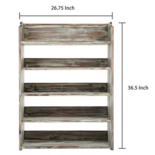 MyGift 5 Tier Rustic Torched Wood Entryway Shoe Rack Storage Shelves, Closet Organizer Shelf