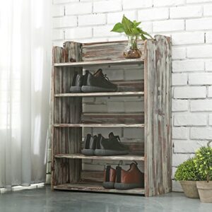 MyGift 5 Tier Rustic Torched Wood Entryway Shoe Rack Storage Shelves, Closet Organizer Shelf