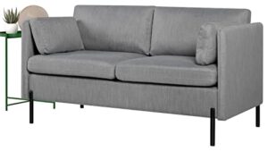 tyboatle upholstered modern loveseat sofa couch with 2 rectangular pillows and metal legs, 55″ w fabric comfy couches for living room, bedroom, compact small space, apartment, office (grey)