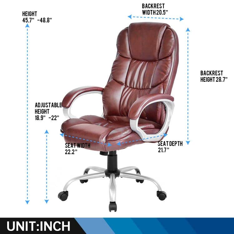 Office Chair Computer High Back Adjustable Ergonomic Desk Chair Executive PU Leather Swivel Task Chair with Armrests Lumbar Support (Brown)