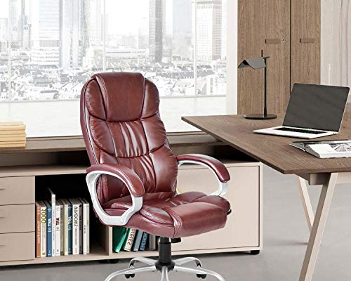 Office Chair Computer High Back Adjustable Ergonomic Desk Chair Executive PU Leather Swivel Task Chair with Armrests Lumbar Support (Brown)