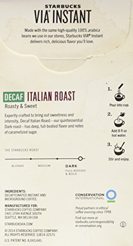 Starbucks Coffee 12-servings Extra Bold Decaffeinated Starbucks VIA Ready Brew Decaf Italian Roast Coffee, Instant 39.6g.