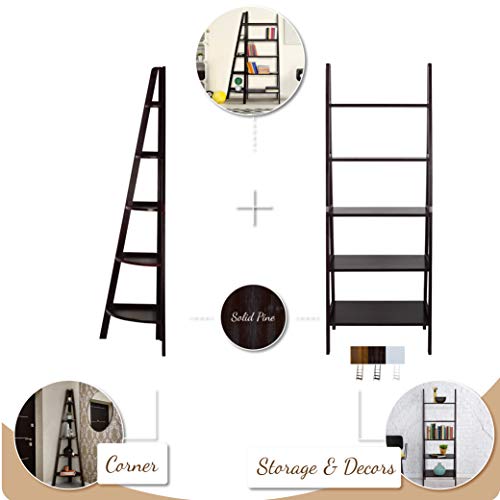 Casual Home 5-Shelf Ladder Bookcase,72-Inch , Espresso