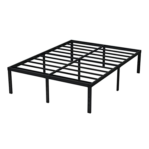 EMODA 18 Inch King Bed Frame No Box Spring Needed, Heavy Duty Tall Metal Platform with Large Storage Space, Noise Free, Easy Assembly, Black