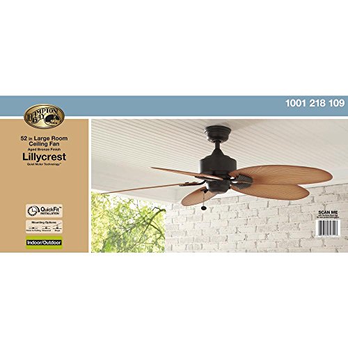 Hampton Bay Lillycrest 52" Indoor/Outdoor Aged Bronze Ceiling Fan - Model # 32711