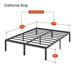 PrimaSleep 18 Inch Heavy Duty Steel Slat NON-SLIP Bed Frame, Metal, California King