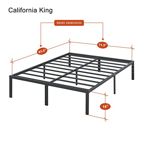 PrimaSleep 18 Inch Heavy Duty Steel Slat NON-SLIP Bed Frame, Metal, California King