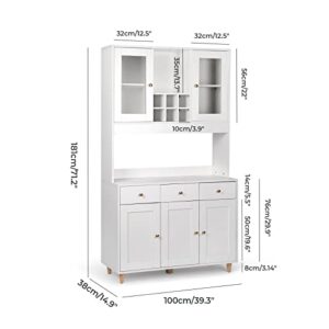 SMOOL 71" Traditional Freestanding Kitchen Pantry, Pantry Cabinet with 3 Drawers, Kitchen Cupboard with 5 Storage Cabinets, White